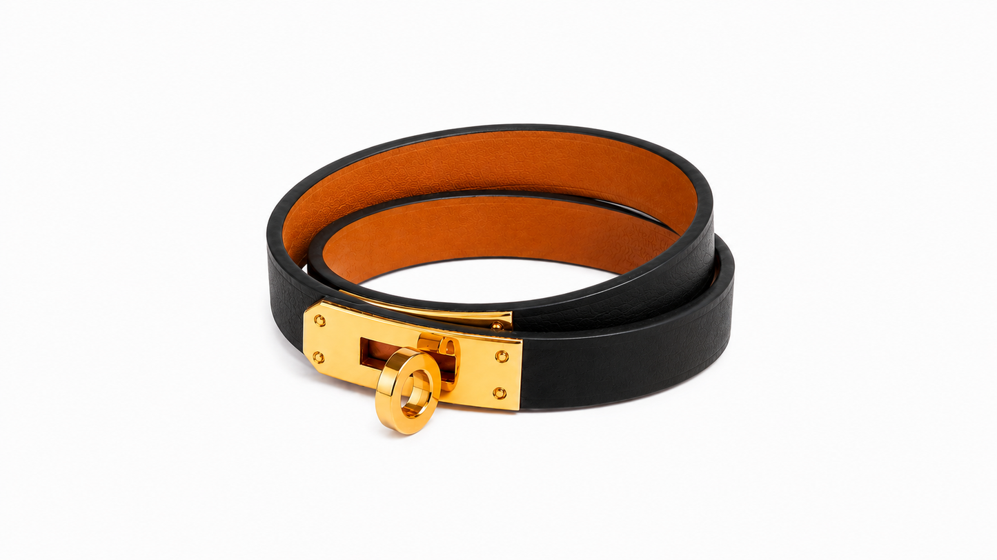 TCHA Double Tour Vegan Leather Black Bracelet