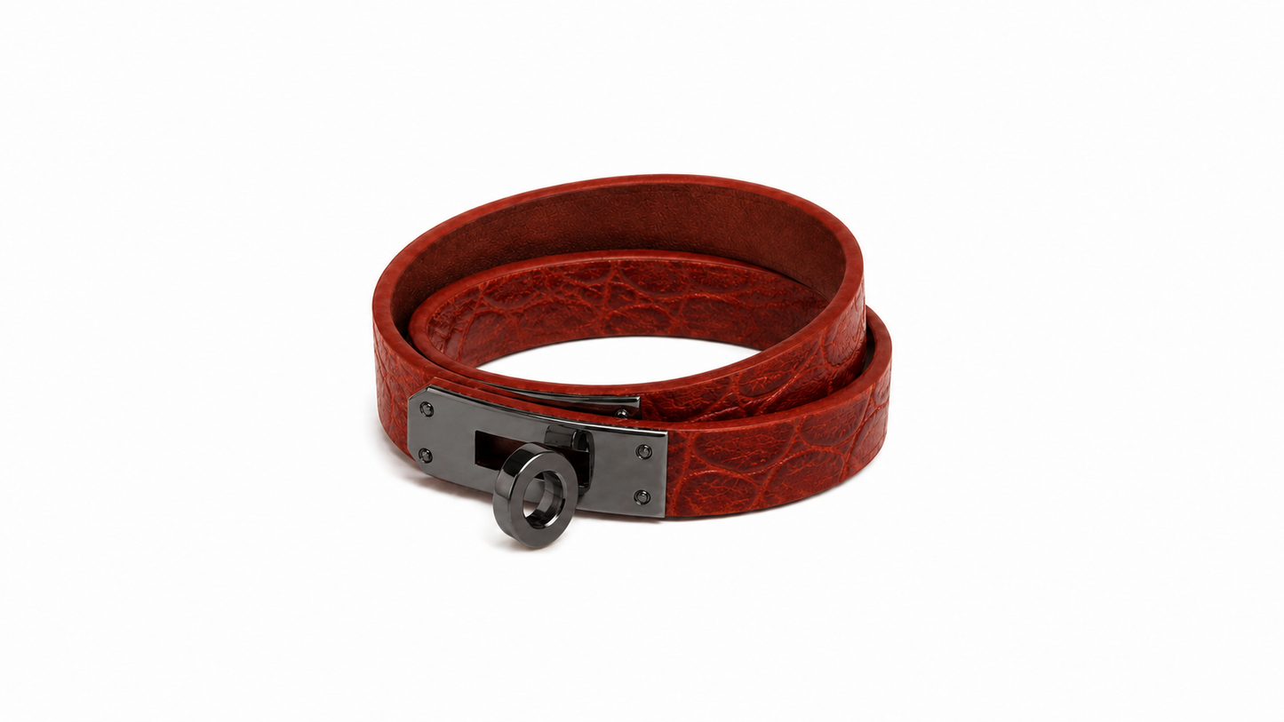 TCHA Croco Double Tour Genuine Leather Bracelet